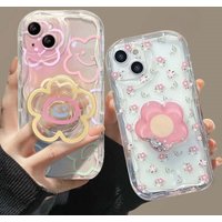 Floral Flower Bracket Case Cover for Samsung Galaxy S26 S25 S24 FE S22 S23 Ultra Plus A57 A37 A56 A55 A54 A16 A17 5G Wavy Shell
