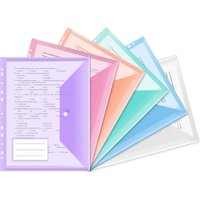 6/12pcs 11-Hole A4 Binder Pockets | Transparent Colorful PP File Bags & Label Pocket - Document Organizer for School Office Home
