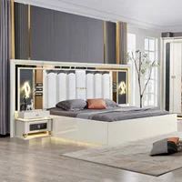Modern Bedroom Suite with Decorative Gold Detail Bed + Wardrobe + Dresser Set
