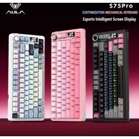AULA S75 Pro Gaming Mechanical Keyboard 75% Hot Swappable RGB Backlit 4000mAh PBT Keycaps Wireless Keyboard with LED Screen Knob