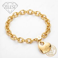 925 Sterling Silver 18K Gold Plated 8-inch Exquisite Bright Heart-Shaped Bracelet for Women, Fashionable Wedding Party Jewelry