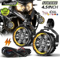 Braveway Offroad 2 Stück 4,5 Zoll 7 LED Runde Motorrad-LED-Scheinwerfer Weiß-Amber Tagfahrlicht mit Schwarz-Gelber Abdeckung Blinkende Nebelleuchte IP68