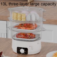 1 pc white electric steamer with detachable and freely combinable 13L large capacity timer, suitable for home kitchen cooking