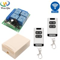 WenQia 12V 4CH Wireless Relay Receiver RF 433MHz Remote Control Switch Moulde Transmitter for Light/Car/Garage/Truck/Motor 10A