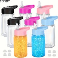 2/4PCS Reusable Double Layer Plastic Water Bottles With Lid And Straw 10Oz DIY Snowball Cup with Pre Drilled Hole Drinkware Cups