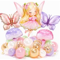 20/28Pcs Fairy Theme Balloon Set Pink Purple Fairy Butterfly Mushroom Foil Balloon Girl Birthday Fairy Wonderland Party Decor
