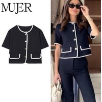 MUJER 2026 Women's Blazer Tailoring Casual Blazer Woman Short Sleeve Cropped Jackets for Women Fashion Outerwears New in Coats