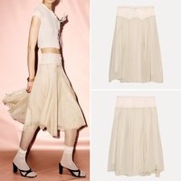Fashionable High Waist Color Block Lace Splicing Midi Skirt Women's Spring New Arrival Gown Elegant Chiffon Fabric A-Line Skirt