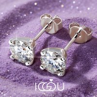IOGOU 6.5mm 1CT Round D VVS1 Moissanite Classic Stud Earrings 4 Claws Push Back Gold Filled Piercing Ear Earrings for Women Men