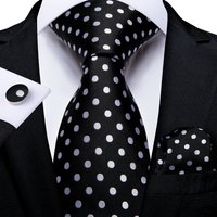 White Dot Black Silk Ties For Men Business Wedding 8cm Men's Neck Tie Pocket Square Cufflinks Men Accessoreis Gift