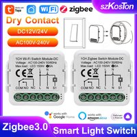 Tuya Zigequation-Commutateur intelligent WiFi, Contact sec, Citations de disjoncteur bricolage pour maison intelligente, Fonctionne avec Alexa, Google Alice, DC 12 V, 24V, AC 100-240V