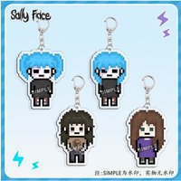Sally Face Pixel Style Anime Keychain Larry Acrylic Key Chain Man Kawaii Key Ring Women Bag Pendant Ornament Accessories Gift
