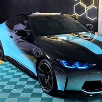 Custom Whole Car Body Printed PET Vinyl Wrapping Blue-black Gradient Colors Freely Car Wrap Self Adhesive