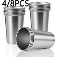 4/8PCS 500ML Stainless Steel Pint Cups Unbreakable Water Tumblers Stackable Reusable Metal Tumbler Cups for Kids Travel