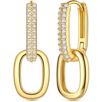 925 Sterling Silver Gold U Shape Double Hoop Earrings For Women Bling CZ Inlaid Dangle Earrings Luxury Statement Jewelry Gift