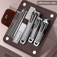 10pcs Professional Nail Care Set with Anti-Splash Features Nail Clipper File And Ear Spoon Tools Comes in a Foldable Leather
