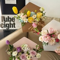 Romantic Love Note Envelope Flower Box Foldable Kraft Paper Gift Bag DIY Bouquet Wrapping Kit for Wedding Valentine Mother Day