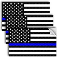 3PC Reflective Thin Blue Line Decal - 5x3 Inches - American Flag Thin Blue Line Police Stickers - Blue Lives Matter Sticker