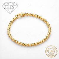 925 Sterling Silver 18K Gold Plated 8-inch Simple Box Chain Bracelet, Fashionable Party Wedding Gift Jewelry for Men and Women
