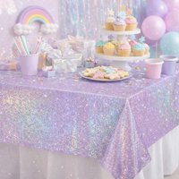 2Pcs Thickened Disposable Laser Tablecloth Iridescent Effect Sparkling Rainbow Rectangle Table Covers Aluminum Film Shiny