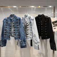 2026 Autumn New Fashion Metal Buckle Design Shoulder Strap Denim Short Jacket For Women High Street Coat Female