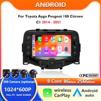 Android 16 Radio For Toyota Aygo Peugeot 108 Citroen C1 2014 - 2021 Autoradio Multimedia Player Carplay Android Auto GPS DSP DVD