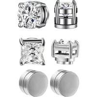 3 Pairs Crystal Strong Magnetic Ear Stud Clip Earrings for Men and Women Punk Round Zircon Magnet Earrings Non Piercing Jewelry