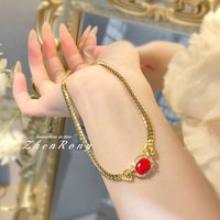 Foydjew Vintage Medieval Style Pigeon Blood Red Corundum Ruby Necklaces French Retro Gold Color Woven Chain Necklace For Women