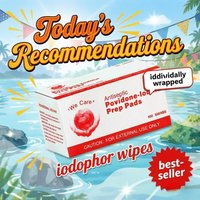 Povidone-Iodine Disinfectant Wipes, a Home Essential, Used for Wound Disinfection. Individually Wrapped. Non-Woven Fabric.