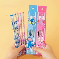 10 Pieces Disney Stitch & Angel Pink and Blue Cartoon Pencils, HB Wooden Calligraphy Pencils in Box