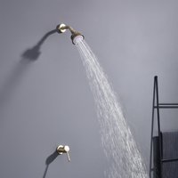 High Quality Rainfall Shower Set Brushed Gold Wall Mounted Bathroom Shower Mixer Brass Faucet Hot Cold Water Mixer Tap ABS Head