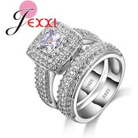 Classcial 925 Sterling Silver Wedding Ring Sets For Women Bijoux For Lady Vintage Luxury CZ Crystal Jewelry Accessories