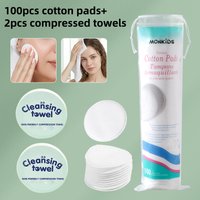 100 round cotton pads +2 compressed towels, thickened cleaning sponge, suitable for daily skin cleaning and skin care.