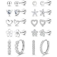 Drperfect Trendy Stud Hoop Earrings for Women Surgical Steel Flat Back Earrings Cute Flower Heart Earring Piercing Jewelry