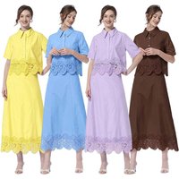 Elegant Lace Hollow out Fashion Set Summer Slimming Ensemble Short Sleeve Shirt Style Princess Fit Polyester Long Pants
