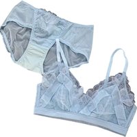 Women's Bra Set French Sexy Sweet Girl Without Steel Ring Color Collision Underwear Thin Section Gathered Lace Triangle Cup Bra