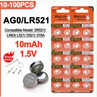 10-100PCS AG0/LR521 Button Cell Batteries SR521 LR63 L521 379A 1.5V Alkaline Cell Button Battery for Watches Small Electronics