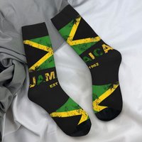 Unisex Men Socks Jamaica Flag Green Stockings Autumn Modern High Quality Socks Printed Climbing Anti Bacterial Socks