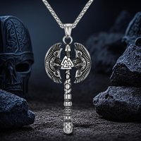 Norse Runes Odin's Raven Giant Axes Necklaces Men Stainless Steel Vikings Valknut Amulet Pendant Scandinavian Jewelry Male Gifts