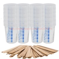 600 ml Spritzpistole, Einweg-Messbecher, 50 Stück, transparente, abgestufte Kunststofffarbe, 50 Rührbecher und 5 Rührstäbchen für Farbe