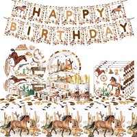 Western Cowboy Party Decoration Tableware Cups Plates Napkins Banner Balloon Kids Horse Birthday Party Boys Baby Shower Supplies