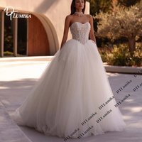 DTLumika Crystal Beaded Tulle Bride Dress Strapless Long Ball Gown Wedding Dresses Customized Luxury Bridal Gown with Train