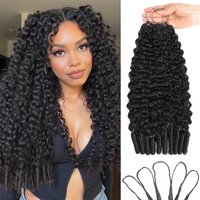 Burmese Curly Crochet Human Hair Extension Water Wave Brazilian Weave Pre Separated Knotless Feather Crochet Hair Bundles Black