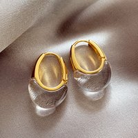 Gold Plated Simple Geometric Water Drop Transparent Stud Earrings for Women European American Fashion Jewelry Accessories Gifts