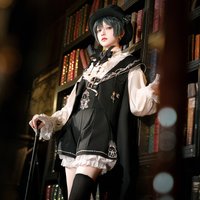 Original Dark Prince Lolita Suspender Shorts Set Women Ouji Fashion Bunny Ear Meteorite Print Shirt Shorts Vest Outfit Pre Order