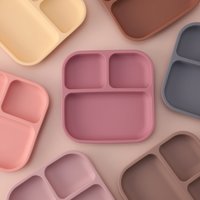 Farbe Kinder 1PCS BPA FREI Silikon Unterteilt Quadratische Platte Saug Baby Gericht Auslaufsicher Kleinkind Kinder Mahlzeit Tablett Einfach Sauber ges