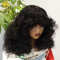 18inch Natural Bouncy Curly Human Hair Wigs with Bangs 300% Density Full Machine Made Burmese Loose Curly Hair Wigs for Women