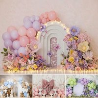 Baby Birthday Decors Photography Background Cute Animals Bear Balloons Arch Kids Cake Smash Portrait Backdrop Photo Props