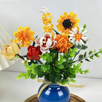 New Single Stem Eternal Flower Building Blocks DIY Floral Bricks Rose Sunflower Peony Lily Home Desk Decor Gift For Women Girls