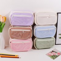 Oxford Cloth Pencil Case Three-layer Large Capacity Portable Stationery Bag For Students Back To School Daily Use Ideal gift